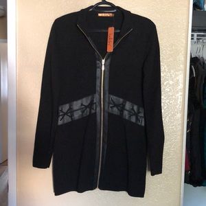 Belldini Womens leather trim long cardigan sweater